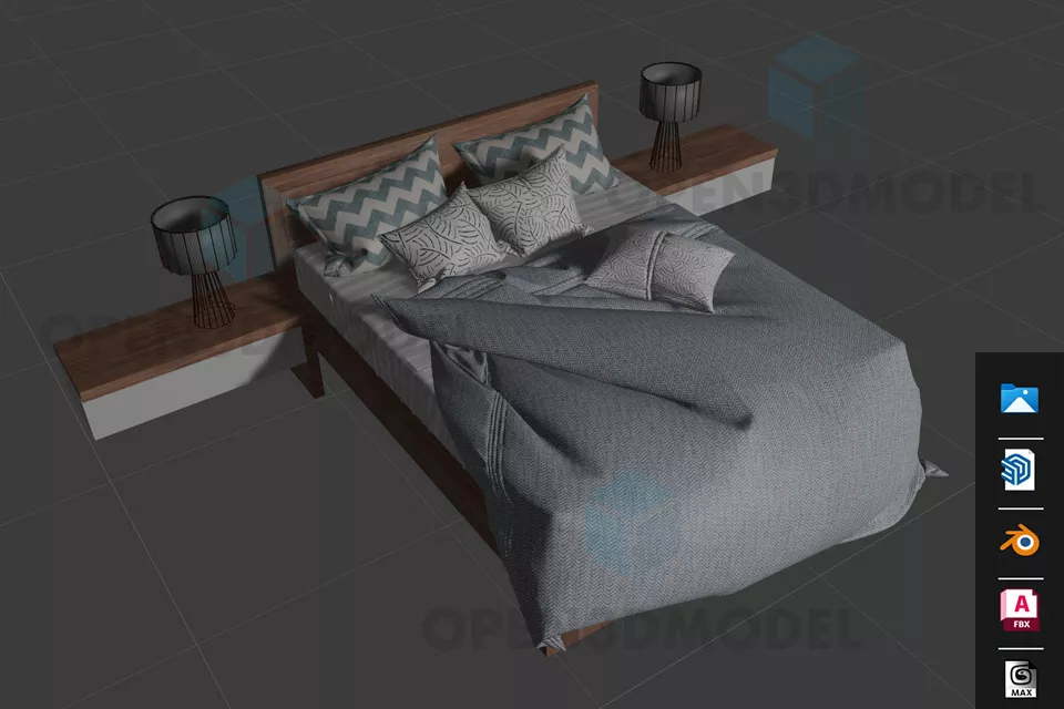 Realistic Bed With Blanket Pillows Nightstand, And Lamp Free 3d Model ...