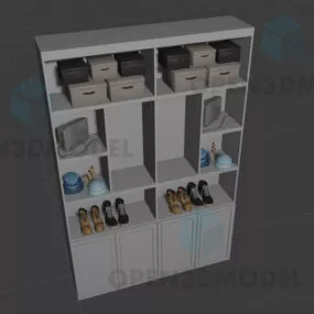 Bedroom Shelf With Set Of Bottles And Shoes 3d model