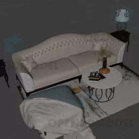 Living Room Sofa With Rug And Round Table 3d model