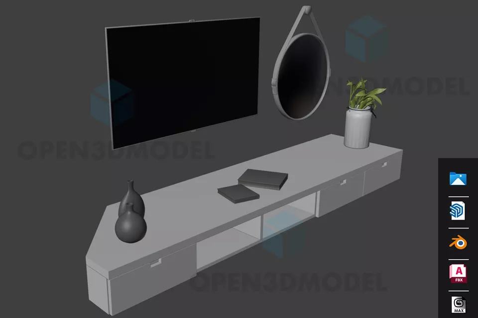 Tv Desk With Mirror Vase And Pot Plant 3d model Tv Desk With Mirror Vase And Pot Plant 3d model