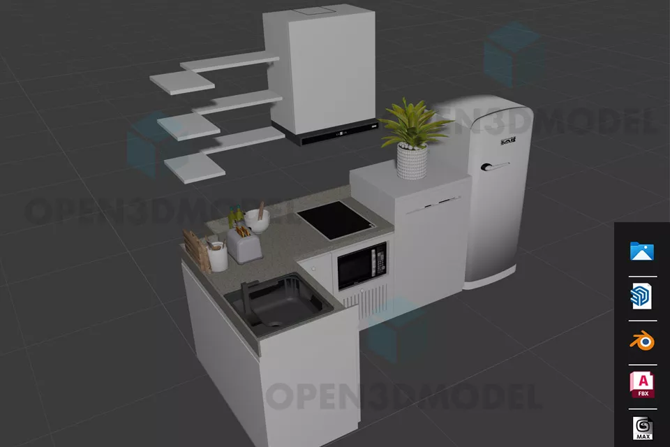 Curved Bookshelf Rack With Under Cabinet 3d model