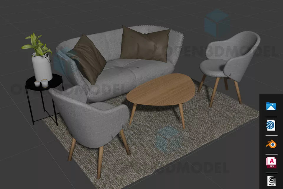 Sofa U Shape Upholstered 3d model