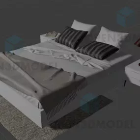 Bed Realistic Blanket With Pillows And Night Stand 3d model