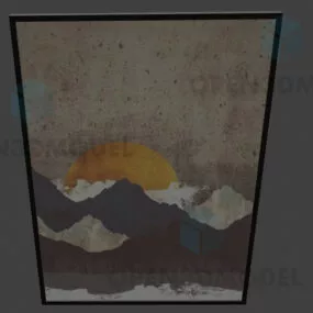 Mountain With Sun In Photo Frame 3d model