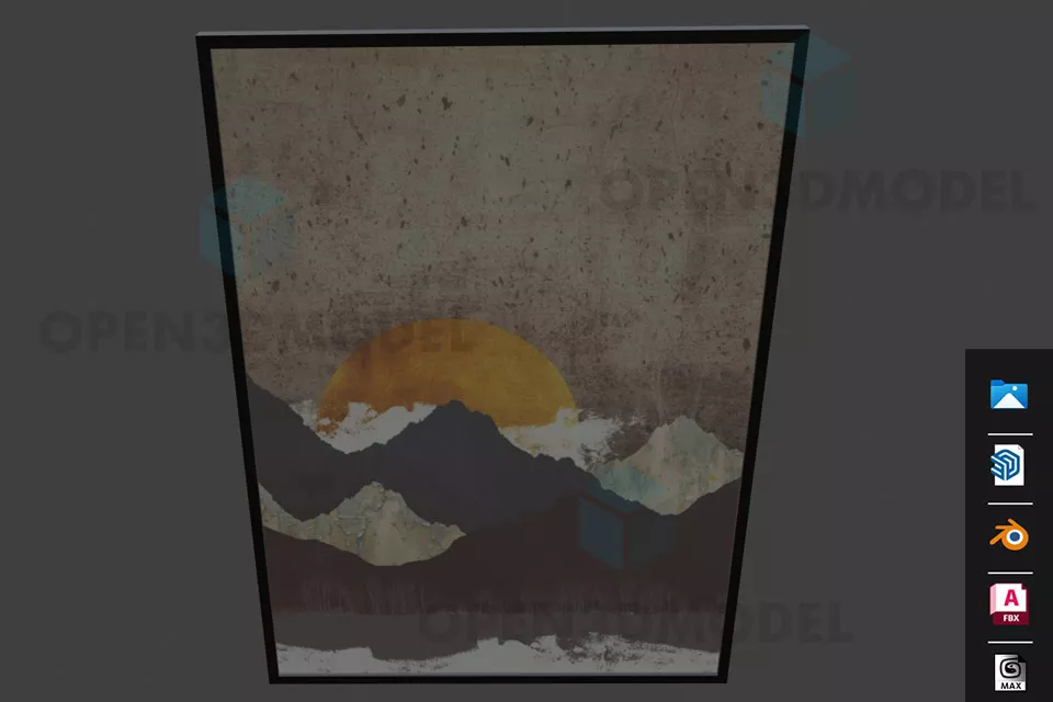 Mountain With Sun In Photo Frame 3d model Mountain With Sun In Photo Frame 3d model