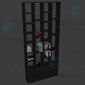 Black Bookcase With Book, Bird Decorative 3d model