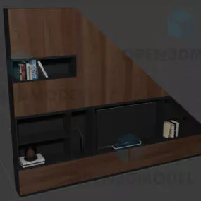 Under Stair Bookshelf Triangle Shape Wooden Material 3d model