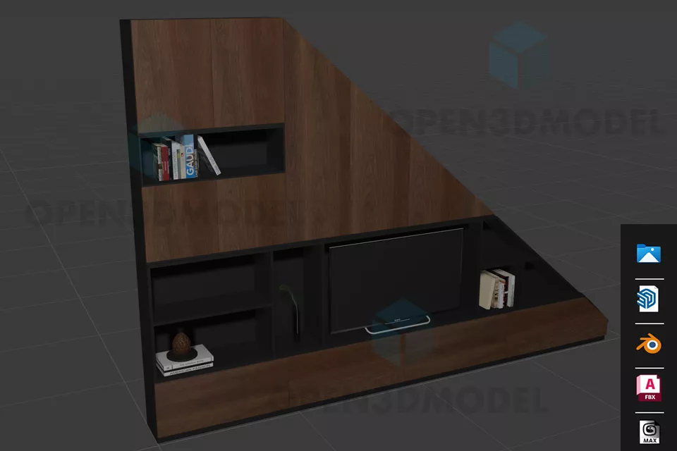Under Stair Bookshelf Triangle Shape Wooden Material 3d model Under Stair Bookshelf Triangle Shape Wooden Material 3d model