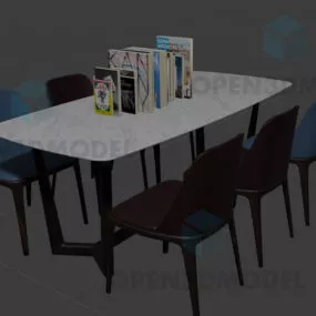 Dining Table Marble Top With Chairs And Book 3d model