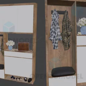 Coat Rack Shelf With Decorative Pot Briefcase 3d model