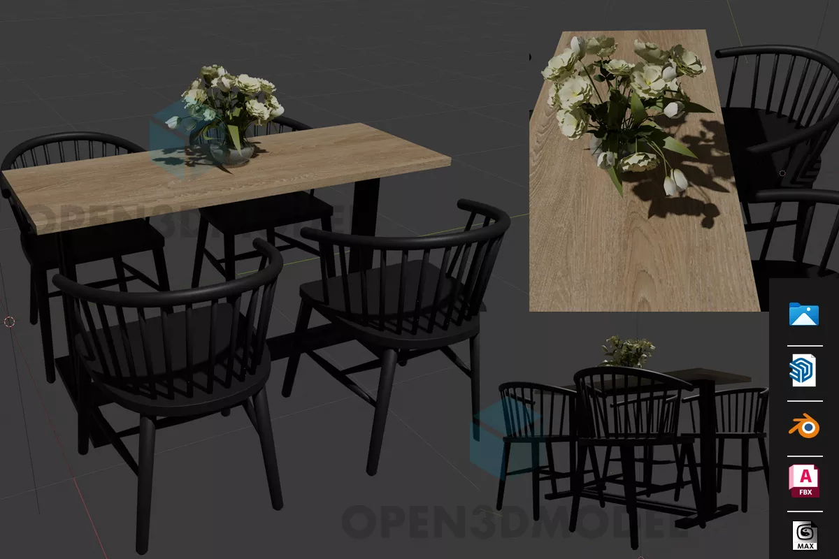 Coffee Table With Black Chairs And Flower Vase Pot 3d model Coffee Table With Black Chairs And Flower Vase Pot 3d model
