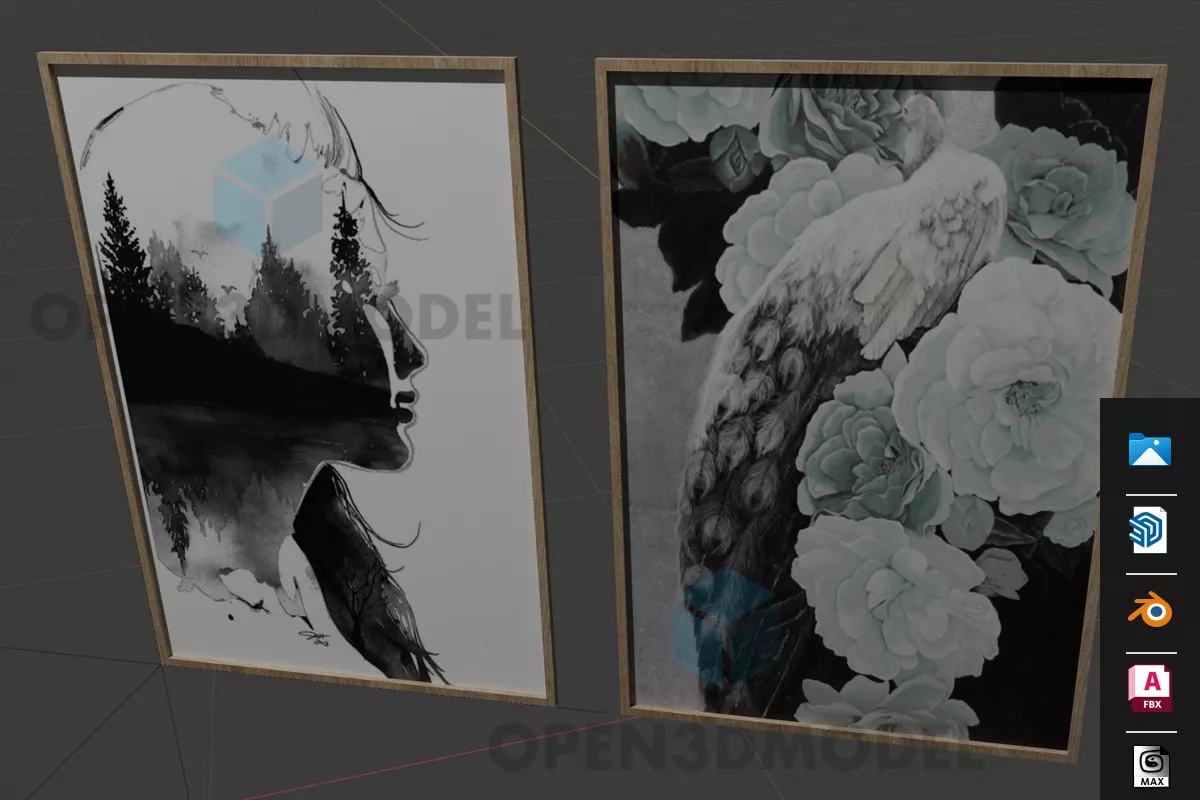 Couple Of Painting Frame Hanging Furniture 3d model Couple Of Painting Frame Hanging Furniture 3d model