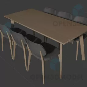Dining Table With Six Chairs Modern Wooden Style 3d model