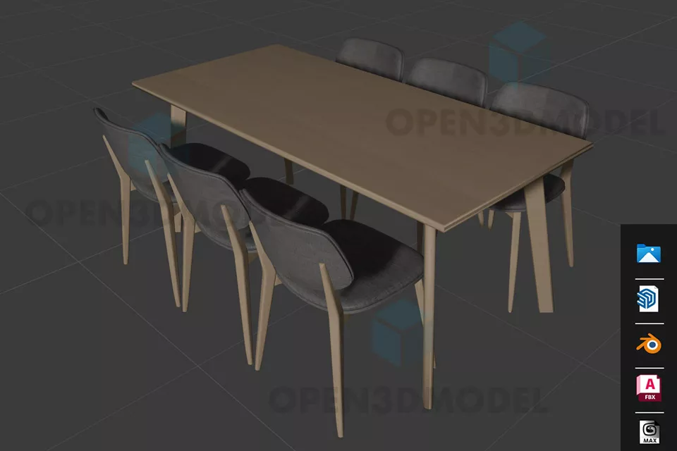 Dining Table With Six Chairs Modern Wooden Style Free 3d Model - .Blend ...