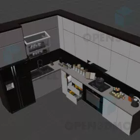 Kitchen Cabinet Corner L Shape With Refrigerator 3d model
