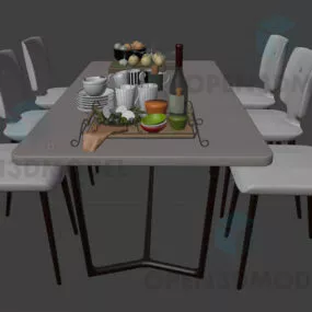 Modern Dining Table With Set Of Plates And Cup 3d model