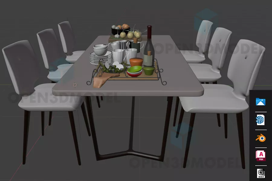 Modern Dining Table With Set Of Plates And Cup 3d model Modern Dining Table With Set Of Plates And Cup 3d model