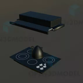 Black Stove With Exhaust, Kitchen Equipment 3d model