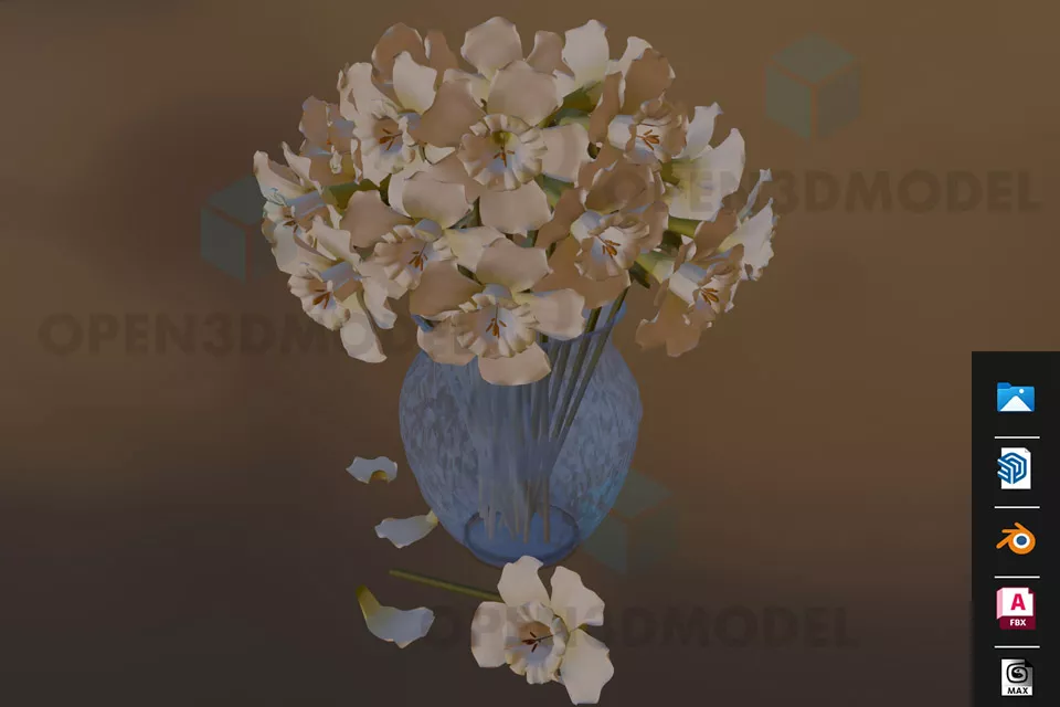 Glass Vase With White Flowers 3d model Glass Vase With White Flowers 3d model