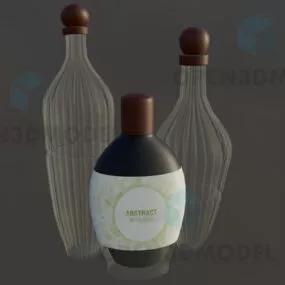 Three Wine Bottle With Lable 3d model