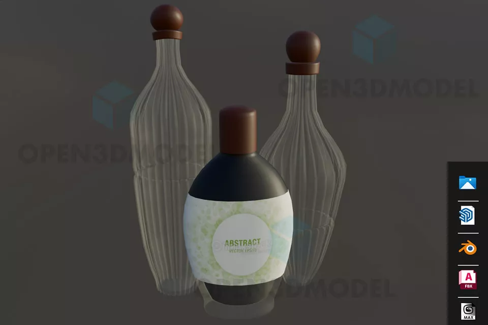 Three Wine Bottle With Lable 3d model Three Wine Bottle With Lable 3d model