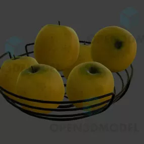 Yellow Apples Fruit On Bowl 3d model