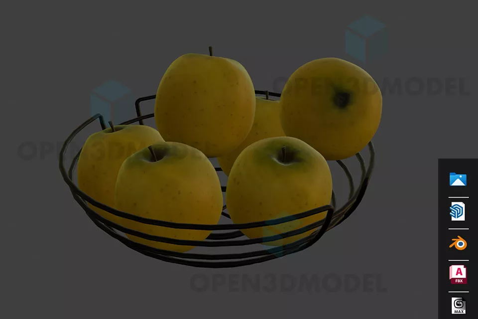 Yellow Apples Fruit On Bowl 3d model Yellow Apples Fruit On Bowl 3d model