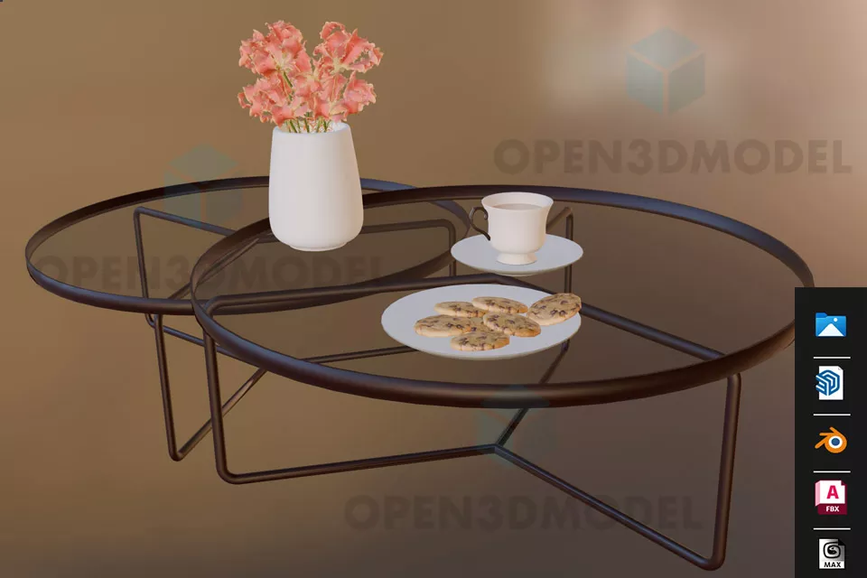 Round Glass Coffee Table With Plate Cookies 3d model Round Glass Coffee Table With Plate Cookies 3d model