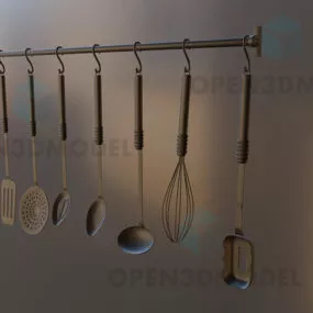 Kitchen Utensils, Ladle, Spatula, Whisk 3d model
