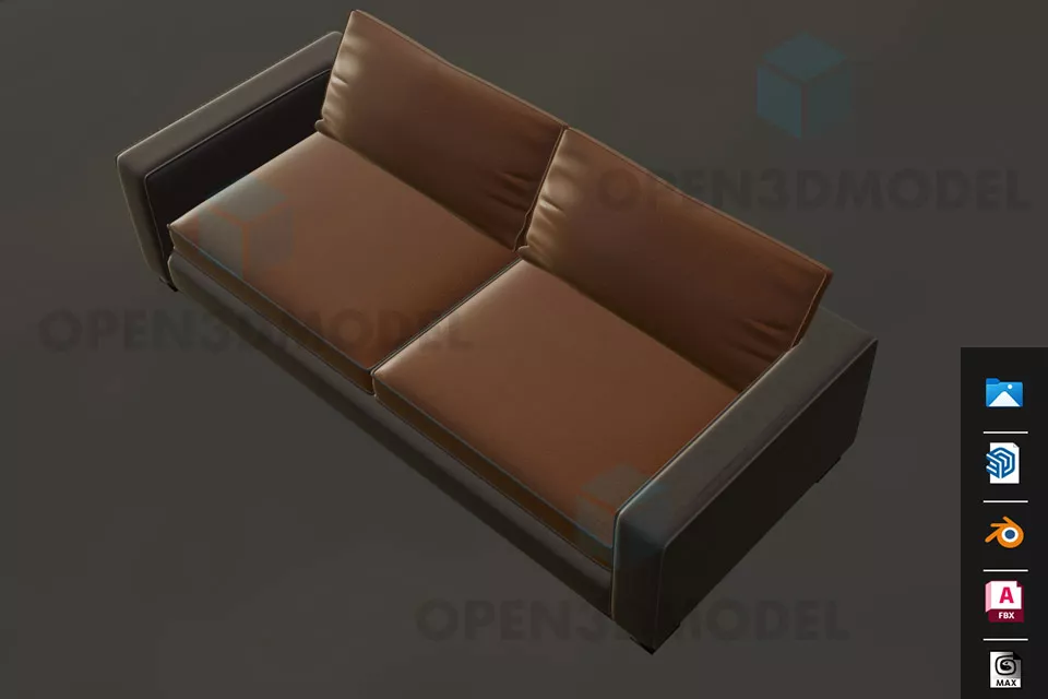 Leather Couch Two Seats 3d model Leather Couch Two Seats 3d model