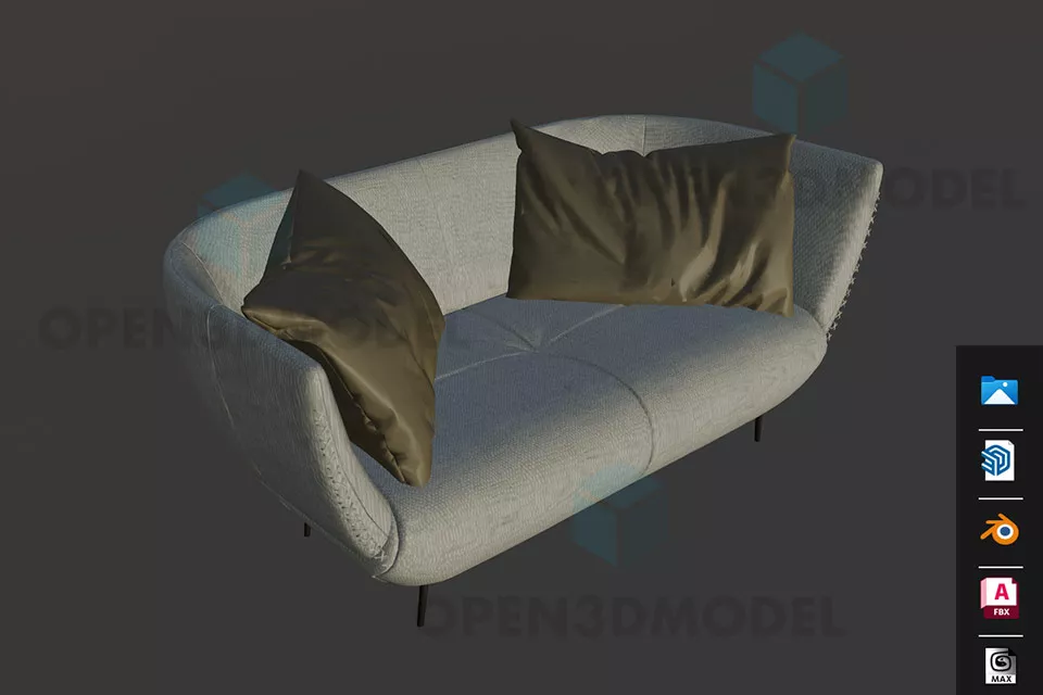 Vintage Upholstered Sofa With Circle Cushion 3d model