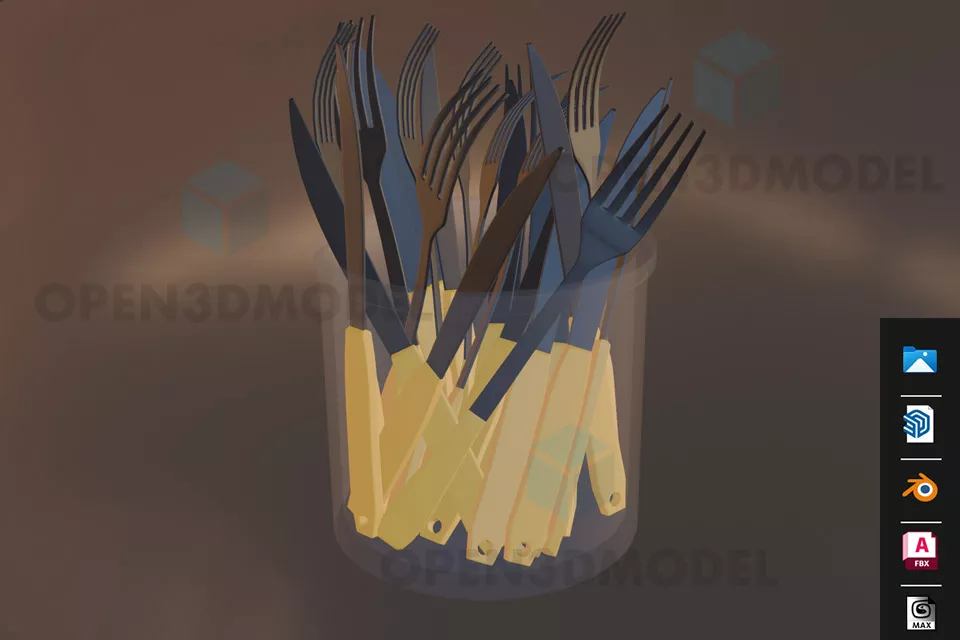 Kitchen Knives Set In Glass Bucket 3d model Kitchen Knives Set In Glass Bucket 3d model