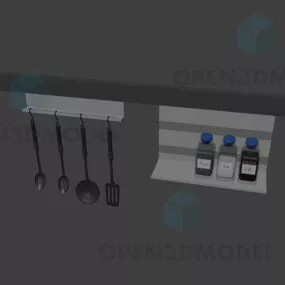 Kitchen Wall Shelf With Utensil, Spoon, Jar 3d model