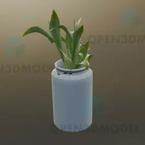 Small Leaf Plant In White Vase 3d model