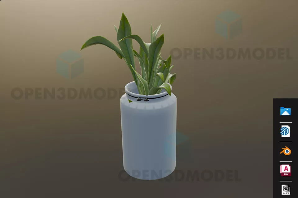 Small Leaf Plant In White Vase 3d model Small Leaf Plant In White Vase 3d model