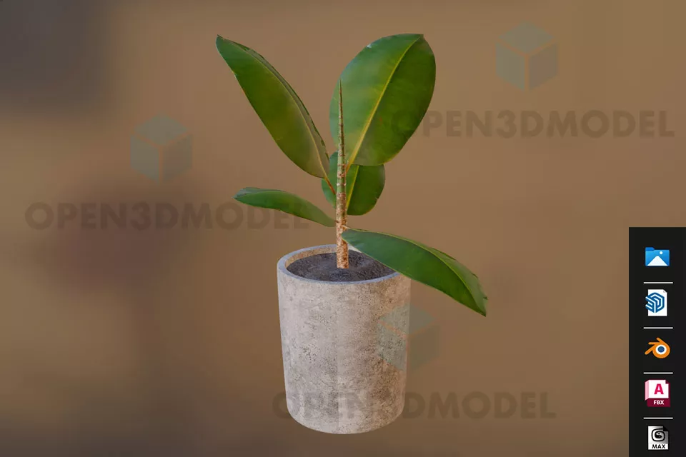 Small Concrete Vase With Plant Leaf 3d model Small Concrete Vase With Plant Leaf 3d model