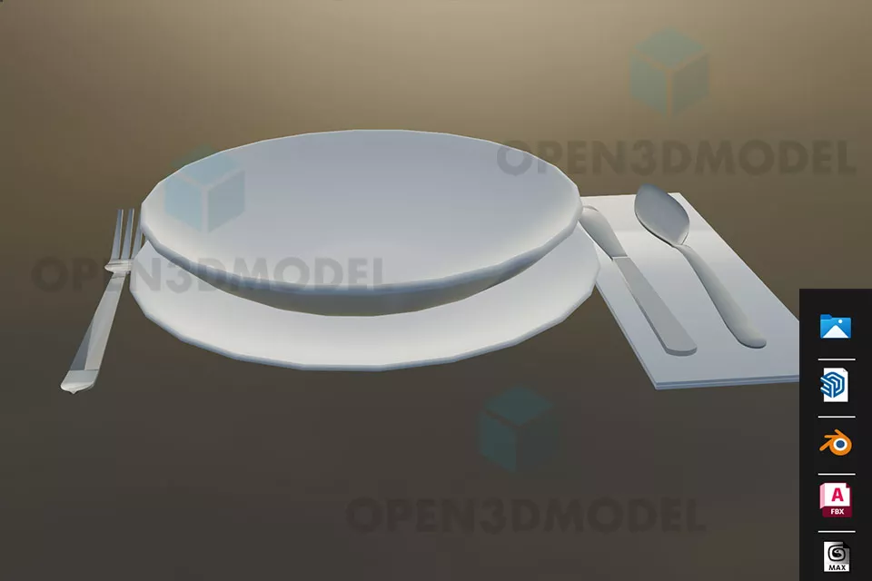 Dish Plate, Fork And Knife Set 3d model Dish Plate, Fork And Knife Set 3d model