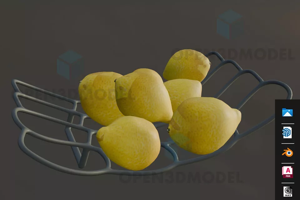 Set Of Lemon Fruit On Basket 3d model Set Of Lemon Fruit On Basket 3d model