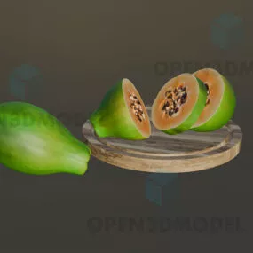 Slice Melon Fruit On Wooden Plate 3d model