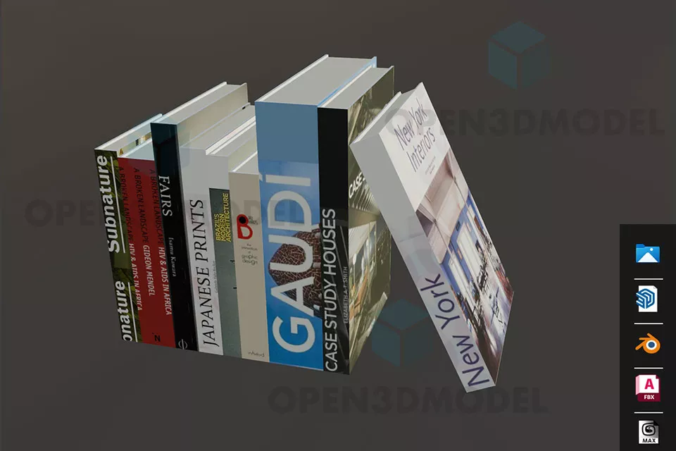 Various Size Of Book Stack With Labels 3d model
