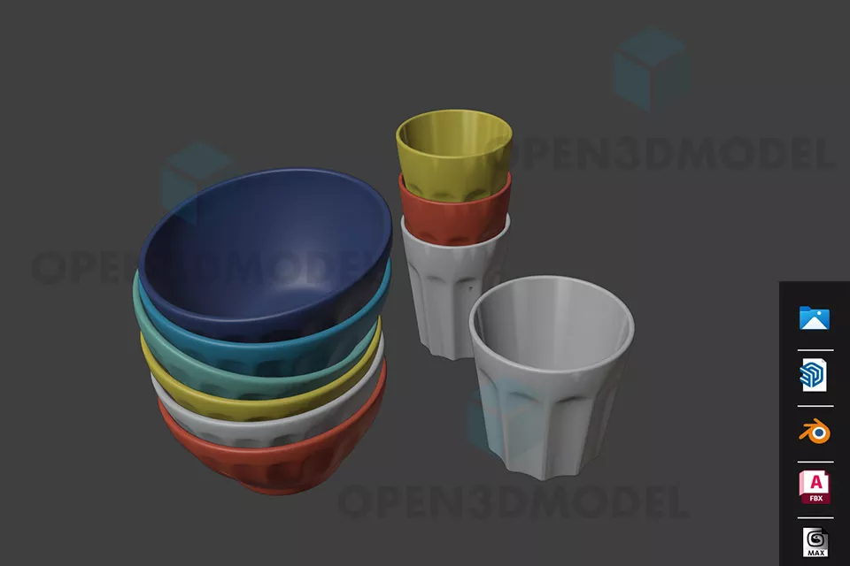 Stack Of Color Bowl, Cups Free 3d Model - .Blend, .Fbx, .Max, .Skp ...