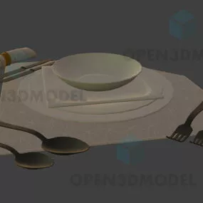 Dining Utensil Set With Bowl, Plate, Spoon 3d model