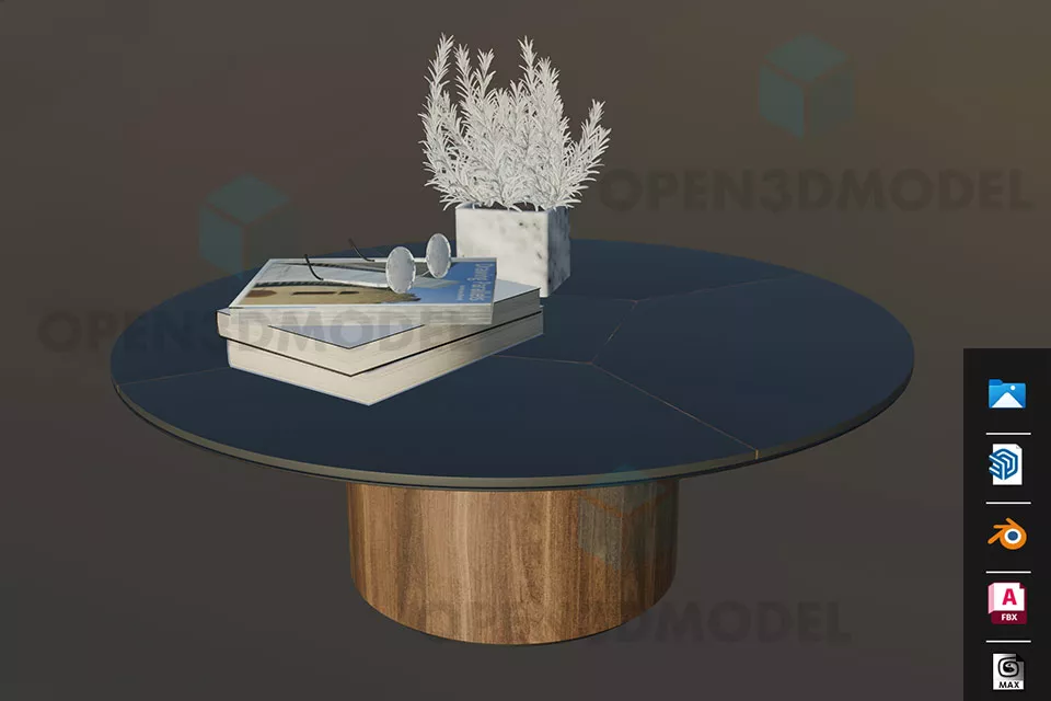 Round Coffee Table, Black Marble Top, With Books Vase Free 3d Model ...