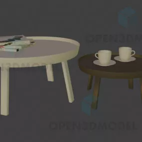 Two Round Coffee Table With Cups 3d model