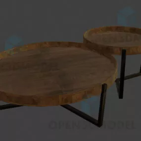 Two Round Wooden Tables With Metal Legs 3d model