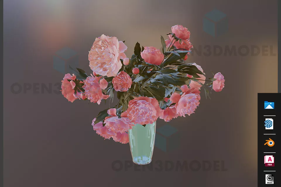 Glass Vase With Rose Flower 3d model Glass Vase With Rose Flower 3d model