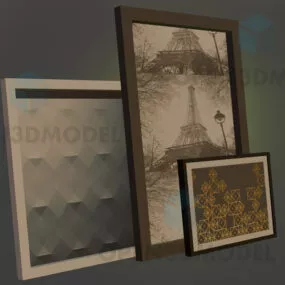 Three Framed Pictures Various Size 3d model