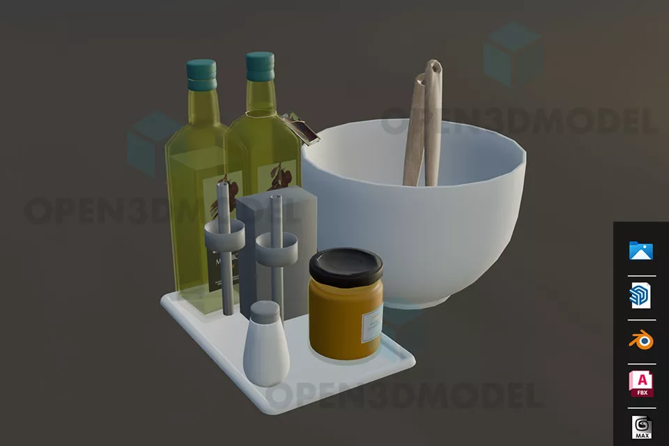 Bowl With Spoon, Kitchen Jar Bottle Set 3d model Bowl With Spoon, Kitchen Jar Bottle Set 3d model