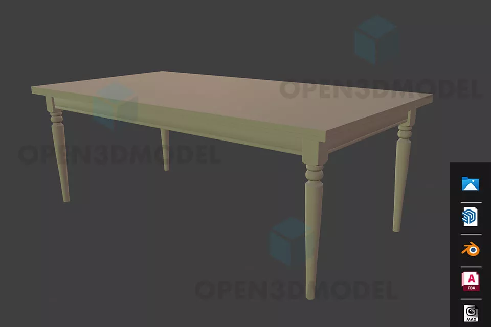 Dining Wood Table Antique Style Free 3d Model - .Blend, .Fbx, .Max ...