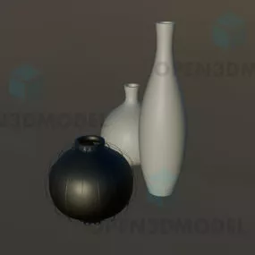 White Vase, Black Bowl, Tableware Decoration 3d model